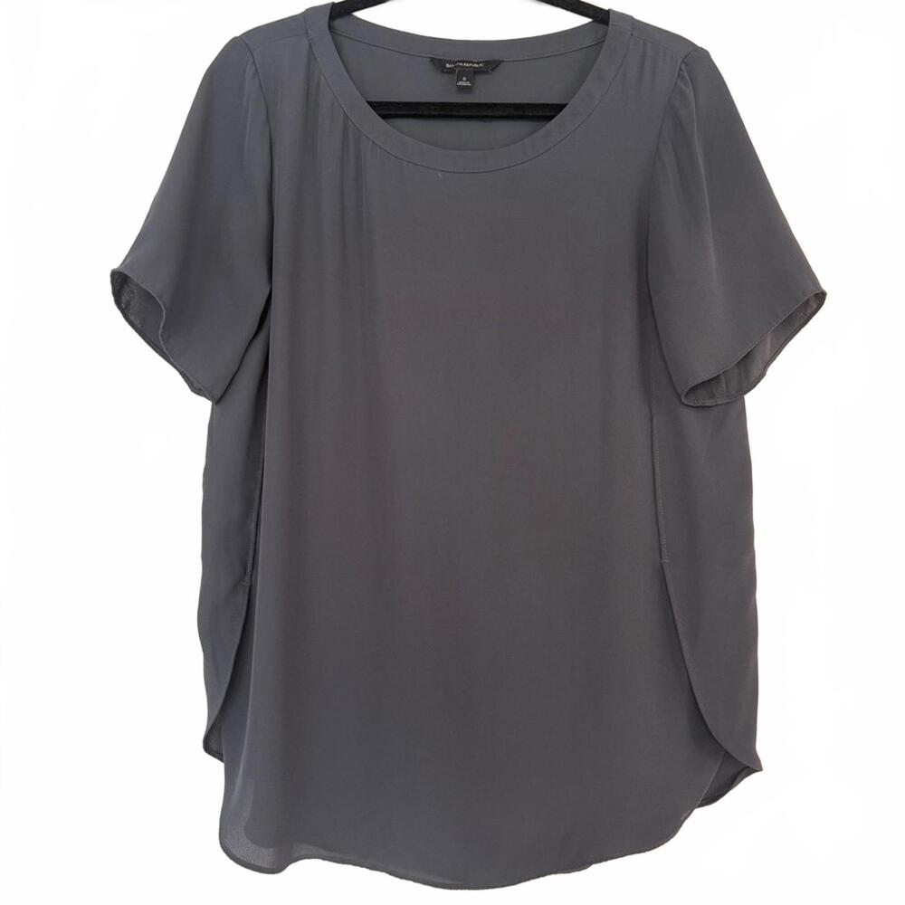 Banana Republic | Blue-Grey Short-Sleeve Scoop-Neck Blouse | Size S